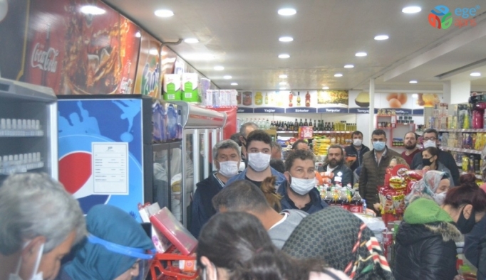 Sokağa çıkma yasağının ardından Didimliler bakkal ve marketlere akın etti