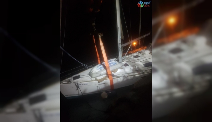 Datça’da fırtına sonrası tekne karaya oturdu