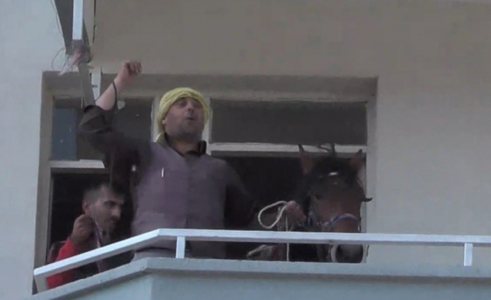 İzmir'de ilginç görüntüler! Atıyla daireye çıktı, herkes şaşırdı